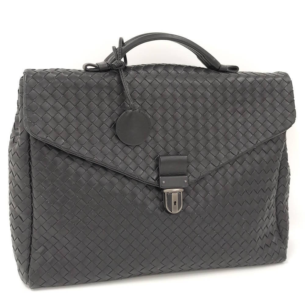 Bottega Veneta Business Bag Intrecciato Leather Black